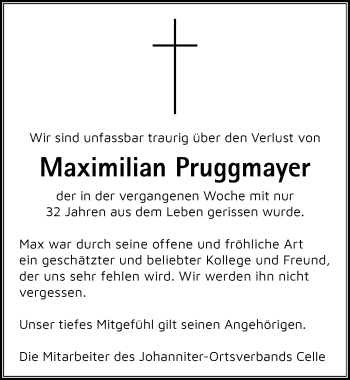 Traueranzeige von Maximilian Pruggmayer von Peiner Allgemeine Zeitung