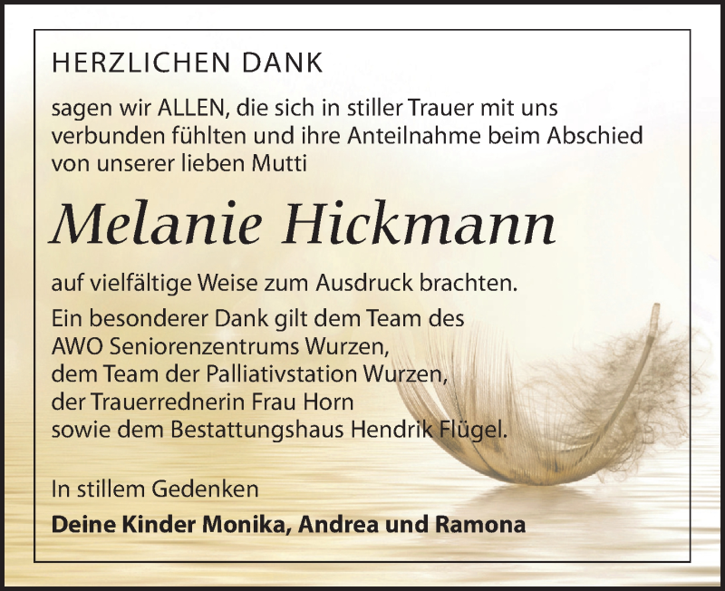 Traueranzeigen Von Melanie Hickmann Trauer Anzeigende 1209