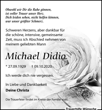 Traueranzeige von Michael Didio von Leipziger Volkszeitung