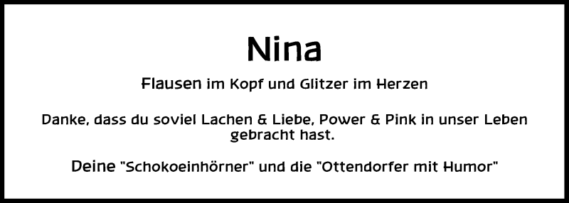  Traueranzeige für Nina Hübner vom 30.10.2020 aus Kieler Nachrichten
