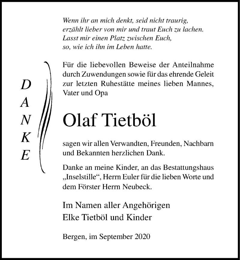  Traueranzeige für Olaf Tietböl vom 02.10.2020 aus Ostsee-Zeitung GmbH