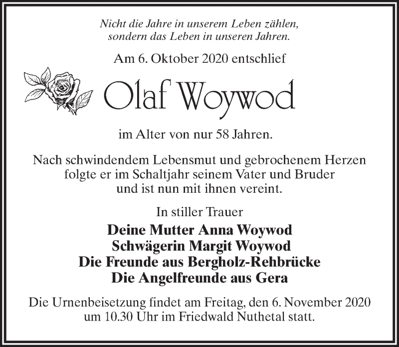  Traueranzeige für Olaf Woywod vom 10.10.2020 aus Märkischen Allgemeine Zeitung