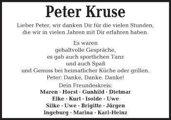 Traueranzeige von Peter Kruse von Kieler Nachrichten