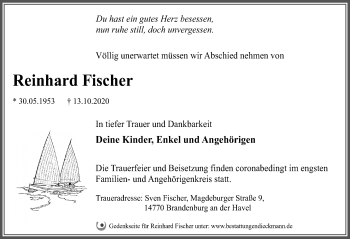 Traueranzeige von Reinhard Fischer von Märkischen Allgemeine Zeitung