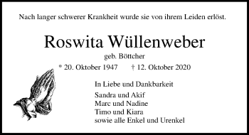 Traueranzeige von Roswita Wüllenweber von Lübecker Nachrichten