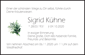 Traueranzeige von Sigrid Kühne von Ostsee-Zeitung GmbH