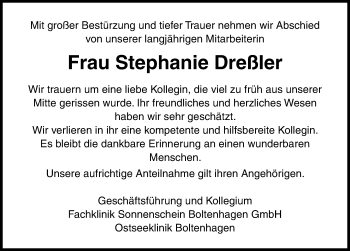 Traueranzeige von Stephanie Dreßler von Lübecker Nachrichten