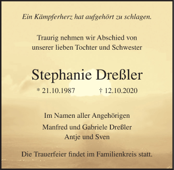 Traueranzeige von Stephanie Dreßler von Ostsee-Zeitung GmbH