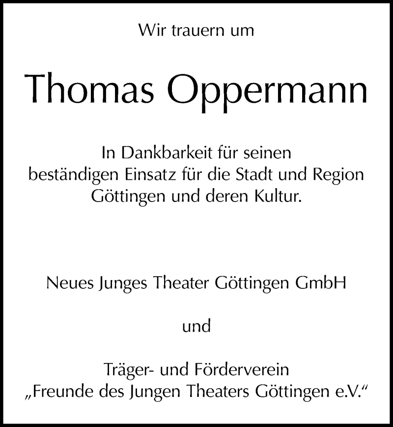  Traueranzeige für Thomas Oppermann vom 30.10.2020 aus Göttinger Tageblatt