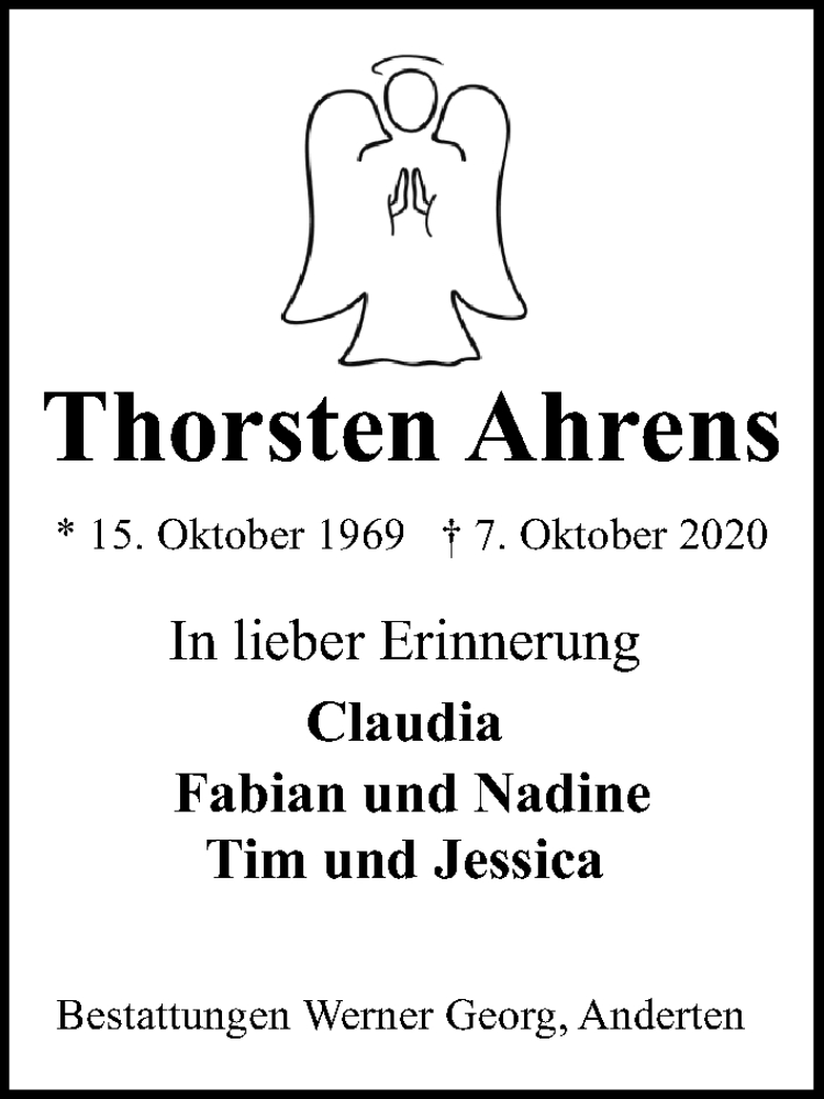  Traueranzeige für Thorsten Ahrens vom 17.10.2020 aus Hannoversche Allgemeine Zeitung/Neue Presse