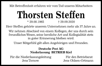 Traueranzeige von Thorsten Steffen von Kieler Nachrichten