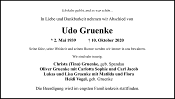 Traueranzeige von Udo Gruenke von Hannoversche Allgemeine Zeitung/Neue Presse