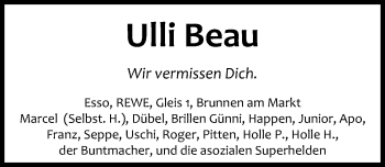 Traueranzeige von Ulli Beau von Peiner Allgemeine Zeitung