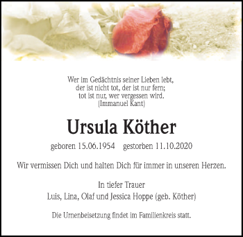 Traueranzeige von Ursula Köther von Aller Zeitung