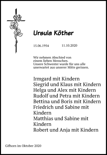 Traueranzeige von Ursula Köther von Aller Zeitung