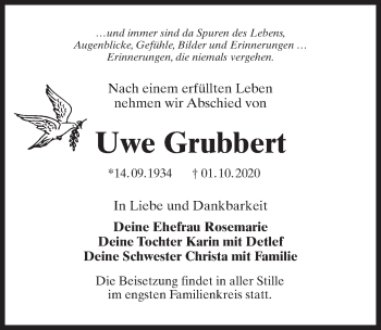 Traueranzeige von Uwe Grubbert von Märkischen Allgemeine Zeitung