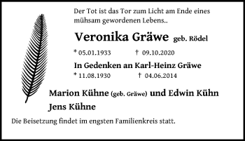 Traueranzeige von Veronika Gräwe von Märkischen Allgemeine Zeitung