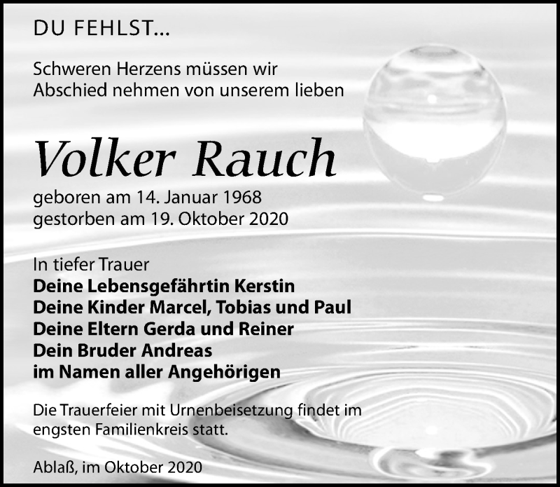 Traueranzeigen von Volker Rauch | trauer-anzeigen.de