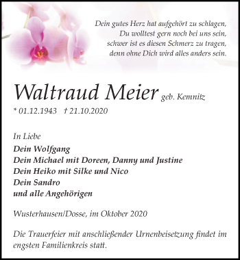 Traueranzeige von Waltraud Meier