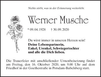 Traueranzeige von Werner Musche von Märkischen Allgemeine Zeitung