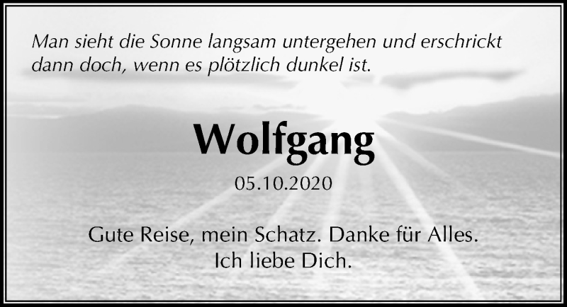  Traueranzeige für Wolfgang  vom 17.10.2020 aus Hannoversche Allgemeine Zeitung/Neue Presse