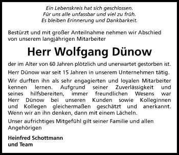 Traueranzeige von Wolfgang Dünow von Peiner Allgemeine Zeitung