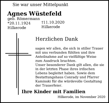 Traueranzeige von Agnes Wüstefeld von Göttinger Tageblatt