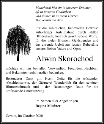 Traueranzeige von Alwin Skorochod