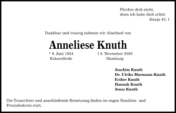 Traueranzeige von Anneliese Knuth von Kieler Nachrichten