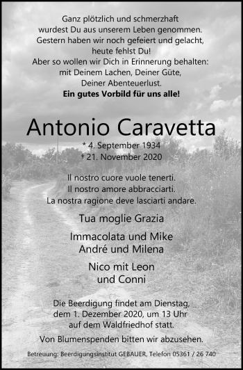 Traueranzeige von Antonio Caravetta von Aller Zeitung