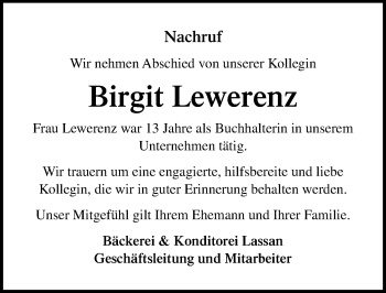 Traueranzeige von Birgit Lewerenz von Ostsee-Zeitung GmbH