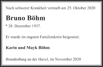 Traueranzeige von Bruno Böhm von Märkischen Allgemeine Zeitung