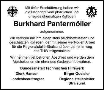 Traueranzeige von Burkhard Pantermöller von Ostsee-Zeitung GmbH