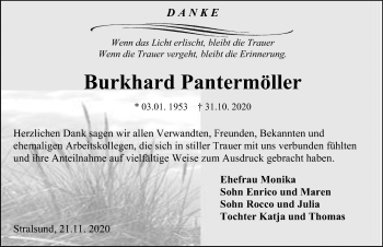 Traueranzeige von Burkhard Pantermöller von Ostsee-Zeitung GmbH