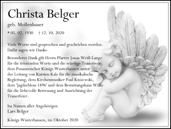 Traueranzeige von Christa Belger von Märkischen Allgemeine Zeitung