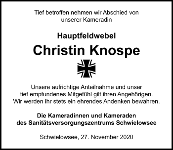 Traueranzeige von Christin Knospe von Märkischen Allgemeine Zeitung