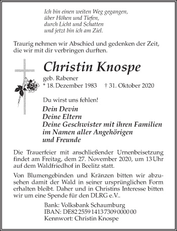 Traueranzeige von Christin Knospe von Märkischen Allgemeine Zeitung