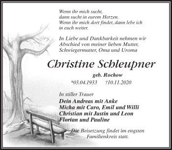 Traueranzeige von Christine Schleupner von Märkischen Allgemeine Zeitung