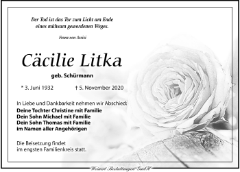 Traueranzeige von Cäcilie Litka von Torgauer Zeitung