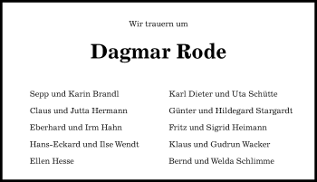 Traueranzeige von Dagmar Rode von Hannoversche Allgemeine Zeitung/Neue Presse