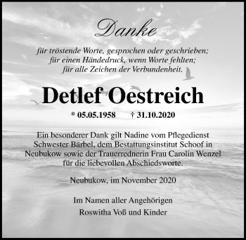 Traueranzeige von Detlef Oestreich von Ostsee-Zeitung GmbH