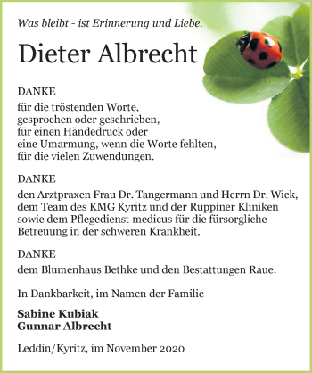Traueranzeige von Dieter Albrecht von Märkischen Allgemeine Zeitung