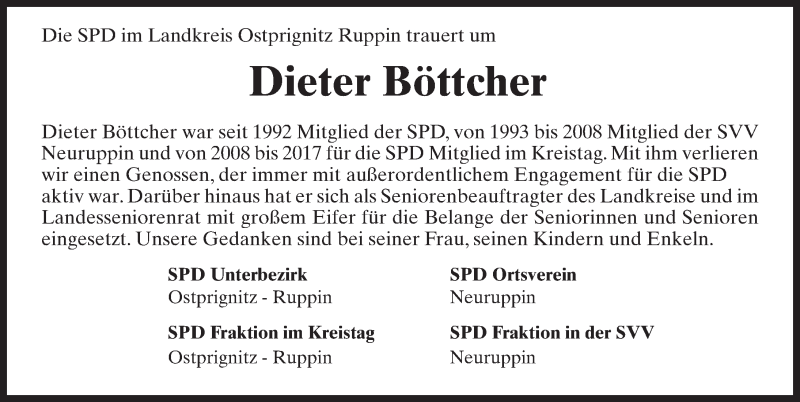  Traueranzeige für Dieter Böttcher vom 28.11.2020 aus Märkischen Allgemeine Zeitung