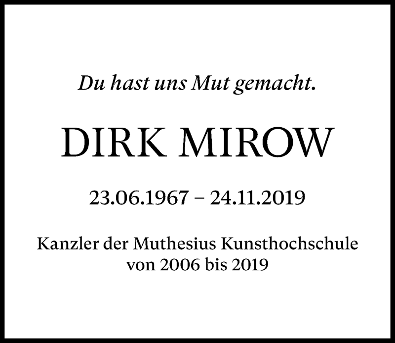  Traueranzeige für Dirk Mirow vom 21.11.2020 aus Kieler Nachrichten
