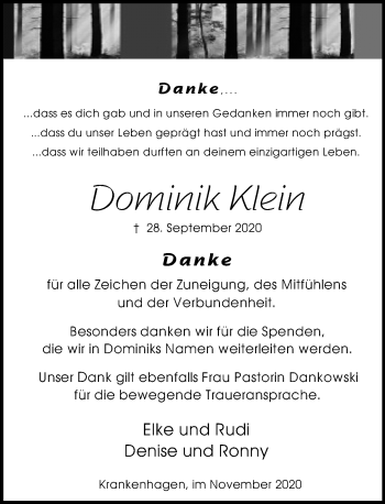 Traueranzeige von Dominik Klein von Schaumburger Nachrichten