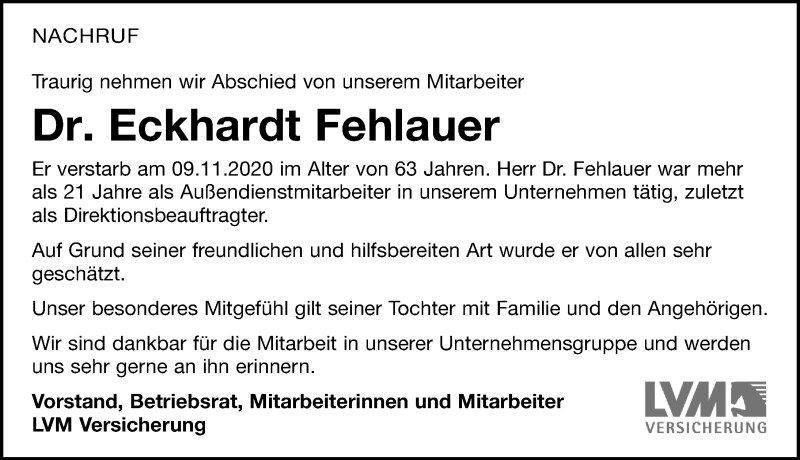  Traueranzeige für Eckhardt Fehlauer vom 14.11.2020 aus Torgauer Zeitung