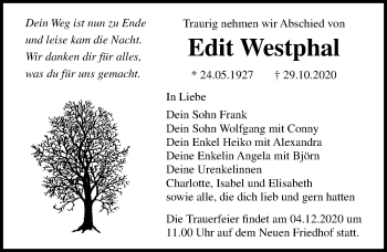 Traueranzeige von Edit Westphal von Ostsee-Zeitung GmbH
