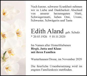 Traueranzeige von Edith Aland