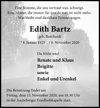 Traueranzeige von Edith Bartz von Kieler Nachrichten