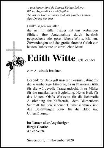 Traueranzeige von Edith Witte